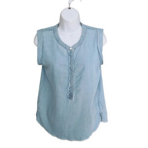 Reitmans Denim  Jean Sleeveless Blouse Raw Edges Faded Blue XS
